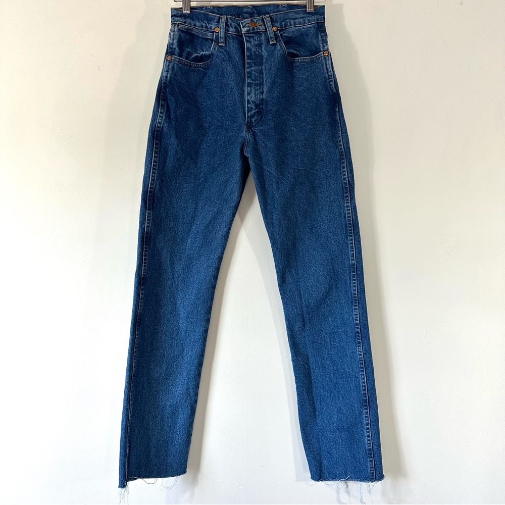 Vintage Wrangler Jeans Straight Leg Tall 26x33 High Waist Open Seam Raw Edge